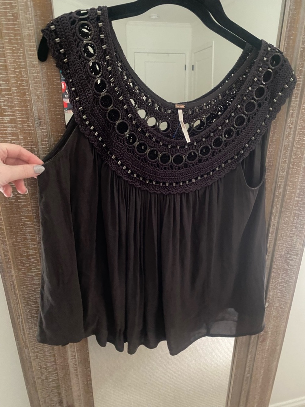 Free People Black Crochet Yoke Sleeveless Camisole